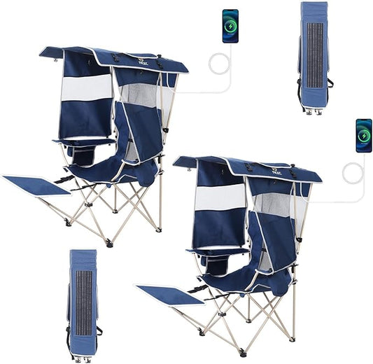 Nice C Chair with Canopy, Umbrella Chair, Chairs with Shade, Sports Chairs, USB, Type-C&DC Charging Cable Included, 30W Solar Panels, Removable Footrest&Cooler Bag (2 Navy)