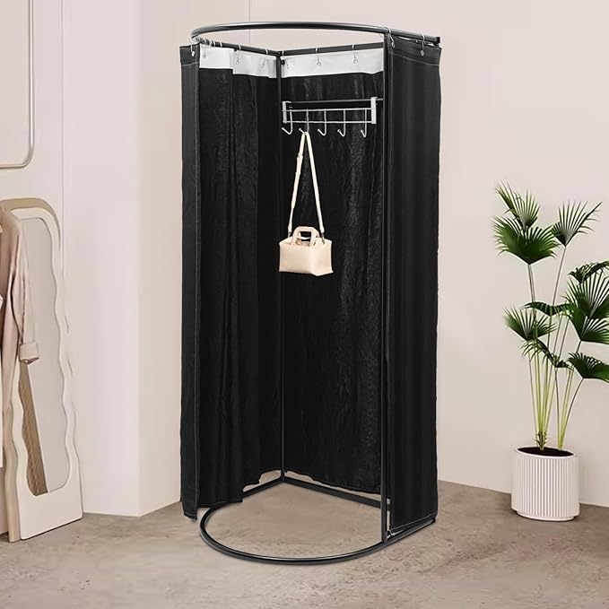 Clothing Store Fitting Room, Dressing Room, Removable Portable Changing Room Tent, Fitting Room for Boutique, Privacy Dressing Room for Indoor Outdoor House Office Shopping Mall (D-Shaped-Black)