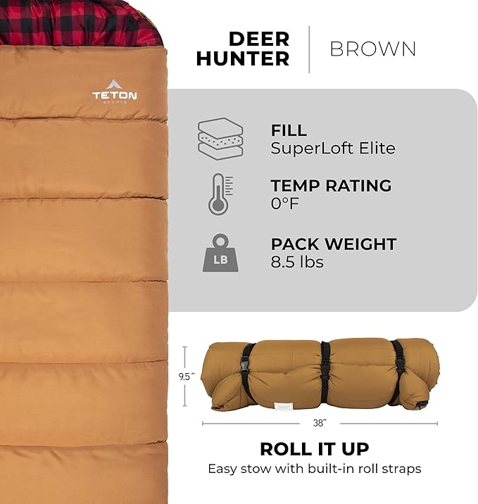 TETON Sports Deer Hunter -35F and 0F Degree Sleeping Bag. Warm and Comfortable Camping Sleeping Bags, Teton Tough Canvas Shell for Camping, Hunting, and Cold Weather