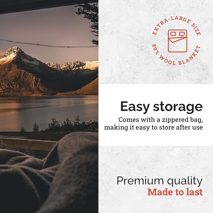 EPG Extra Large Wool Blanket with Zippered Bag | Warm, Comfortable, Stylish, Military | XL Queen/King - 72 x 92 in, 80% Wool, 5.35 lbs | Camping, Outdoor, Bedding, Emergency, Survival, Cabin, RV