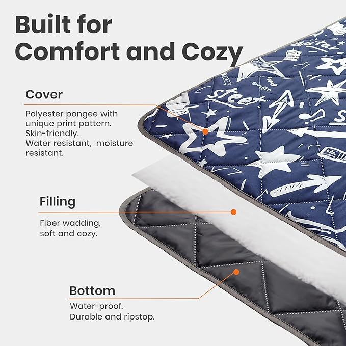 Waterproof Outdoor Blanket, 79" x 55" Large Packable Picnic Blankets, Foldable Picnic Mat for Park, Lawn, Grass, Beach, Concert (Star and Guitar)