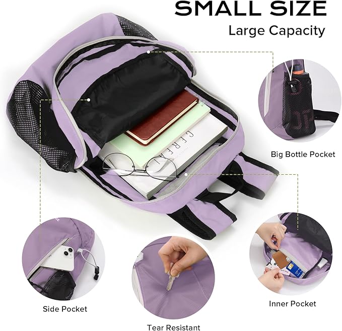 15L Water-resistant Hiking Daypack for Women, Small Backpack Travel Outdoor, Lightweight Day Pack with Tool Loops