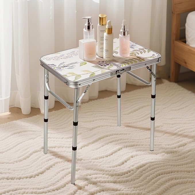 RedSwing Camping Table 2ft Portable Pinic Table Adjustable Height Small Card Table Aluminum Foldable Lightweight with Carry Handle for Outdoor Indoor Hiking Camp BBQ Beach