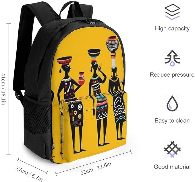 Men Women Lightweight Traditional African Women Art Casual Daypack Big Capacity Bookbag With Padded Straps for Gym Travel Walking Cycling