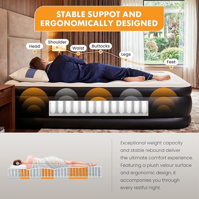 NEWBULIG 16 Inch Twin Air Mattress with Built-in High Capacity Pump - Inflatable Air Bed for Home, Camping & Guest, Double Height, Non-Slip Bottom, Portable Blow Up Mattress 660 lbs Weight Capacity