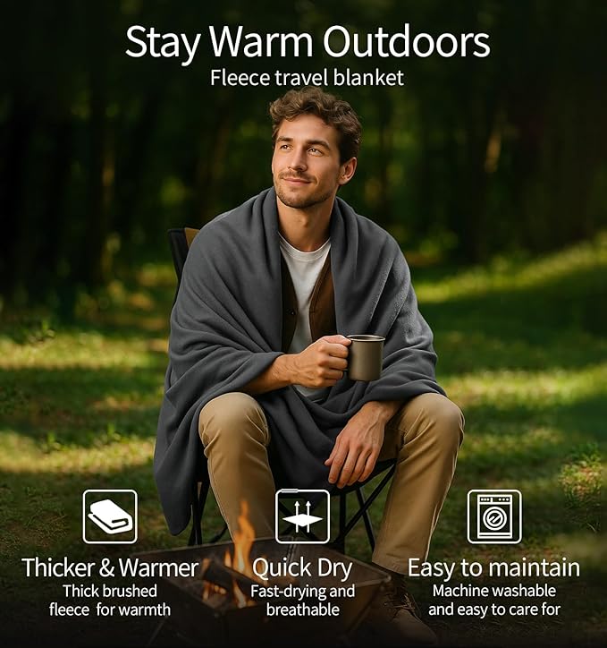 Litume Travel Camping Blanket Lightweight and Breathable, 67 x 48 in Soft Airplane Flight Blanket for Travelers, Foldable Sheet with Stuff Sack for Train, Camp, backapcking, Office, Home (E651 Grey)