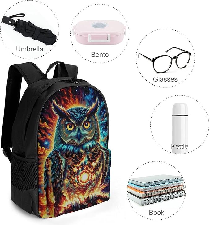 Rucksack Anti-Theft Multipurpose Big Capacity Carry On Bag, Galaxy Nighthawk Owl Traveling Camping Backpack With Side Pockets
