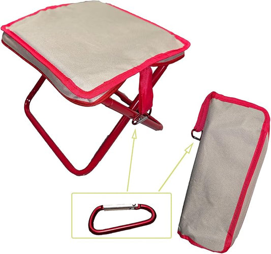 Portable Folding Camping Stool with Alloy Carabiner - 330lbs Capacity Ultralight Pocket Chair, Collapsible Mini Travel Seat for Fishing, Camping, Queuing & Outdoor Events