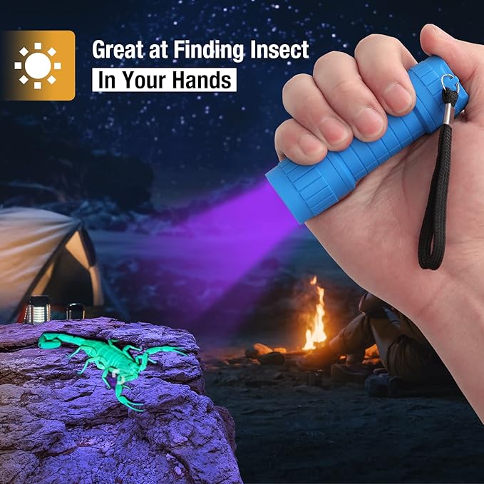 EverBrite Black Light Flashlight 6 Pack, UV Mini Flashlight, 9-Led 395nm Detector for Pet Urine, Stains, Scorpions, 18 AAA Batteries Included