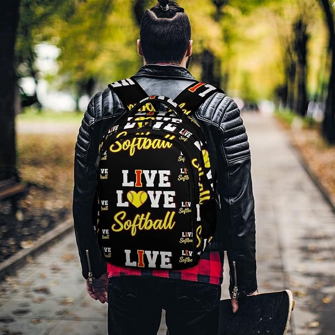 Travel Backpack I Live Love Softball for Women Men, Anti Theft Laptop Daypack with Large Capacity for College Work Weekender Outdoor