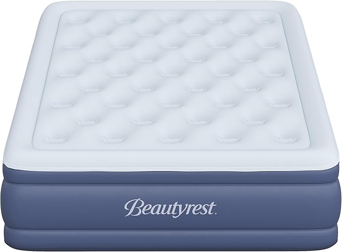 Beautyrest Supreme Air, Cal-King Size Air Mattress with Built-in Pump, Raised Inflatable Bed, Puncture-Resistant Vinyl, Auto Shut-Off, 650lb Support, Guest Bed, Camping Airbed, 3-Year Warranty