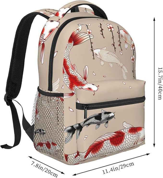 Rucksack Anti-Theft Multipurpose Big Capacity Carry On Bag, Fish Carps Animals Wildlife Traveling Camping Backpack With Side Pockets