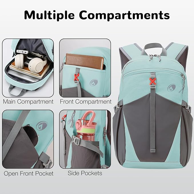 12L Hiking Backpack with Padded Straps for Kids, Waterproof Small Hiking Backpack with Chest Strap for Women, Mini Lightweight Kid Travel Backpacks Day Pack, Light Green
