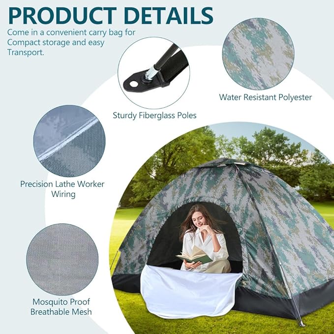 Camping Tent 2/3/4 Person, Waterproof & Windproof Tents with Rain Fly and Carrying Bag, Easy Setup Instant Family Travel Tent, for Backpacking, Hiking, Camping
