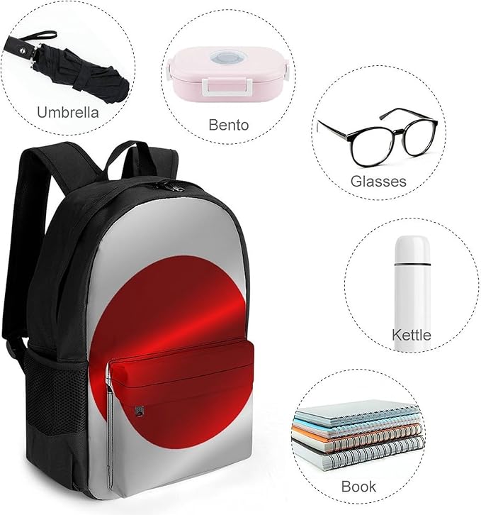 Polyester Daypack Backpack for Sports Travel Running, Big Capacity Anti-Theft Multipurpose Carry On Bag, Flag Of Japan Laptop Book Bag Rucksack