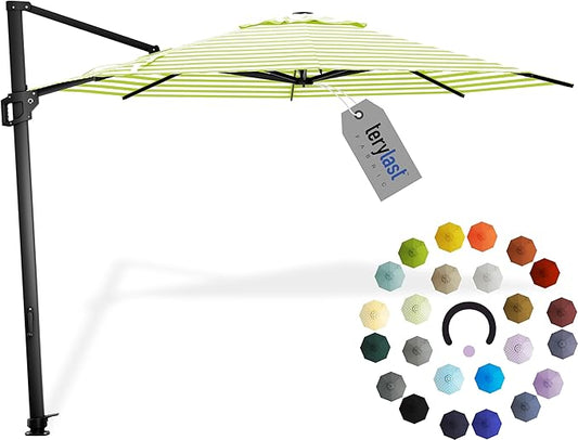 Midtown Umbrellas 10 Ft Outdoor Cantilever Patio Umbrella w/Terylast Pear Stripes Fabric - Tilt 360° Offset Patio Umbrella, Deck Patio Umbrella, Backyard Umbrella & Garden Umbrella - Black Frame
