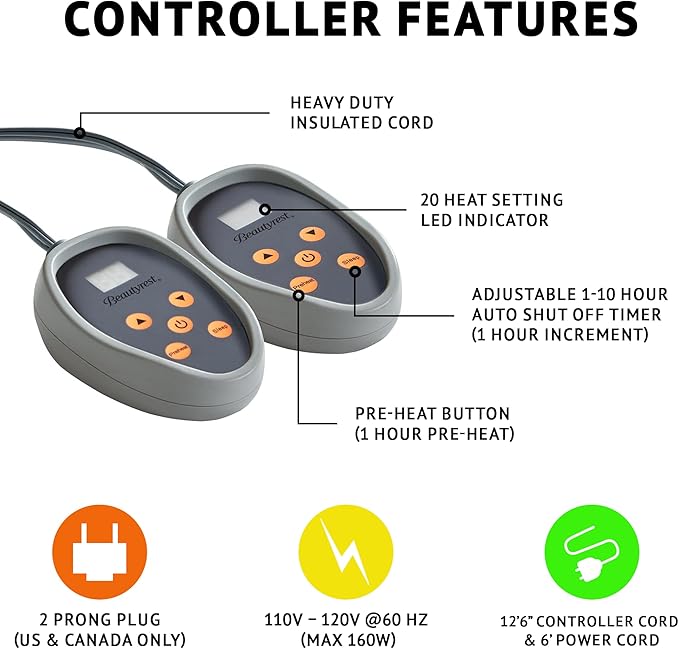 Beautyrest Heated Electric Blanket for Cold Weather, Fast Heating Heated Blanket, Auto Shut Off, Virtually Zero EMF, Multi Heat Setting, UL Certified, Purple Queen (90 inx84 in)