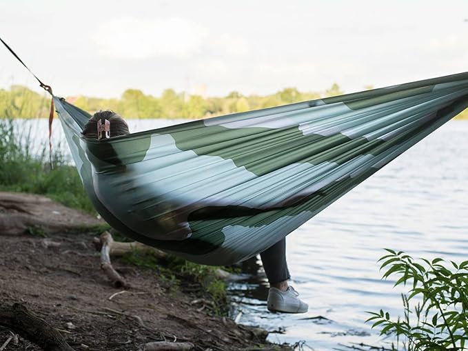 KAMMOK: Roo Double Hammock | Made from Strong & 100% Recycled Water Resistant Ripstop Fabric | Comfortable, Packable, Lightweight (Lifetime Adventure Grade Warranty), Ocean Print