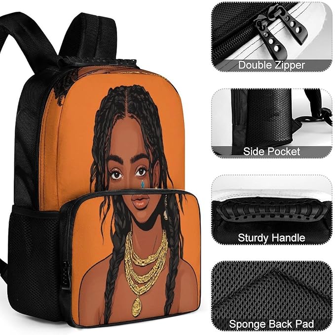 Rucksack Polyester Anti-Theft Multipurpose Cool Dreadlocks Hair Afican Woman Art Carry On Bag Large Capacity Travel and Sport Backpack Rucksack With Smooth Zippers