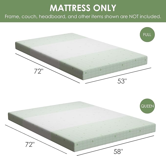 4 Inch Gel Memory Foam Sofa Mattress Full Size, Mattress Replacement for Sleeper Sofa, Couch Bed, Guest Rooms, RVs & Boats, White