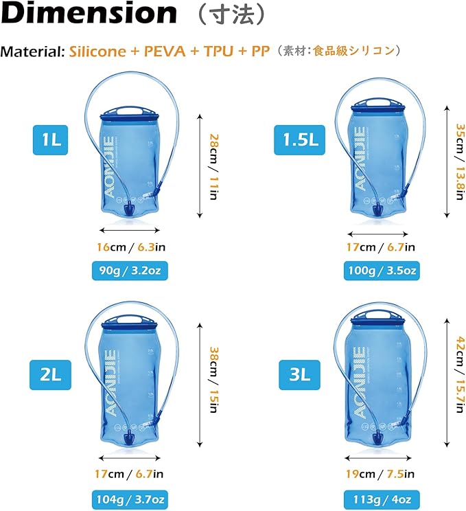 TRIWONDER Hydration Bladder Water Reservoir 1.5 Liter 2L 3L BPA Free Water Bladder for Running Cycling Hiking Camping Backpack