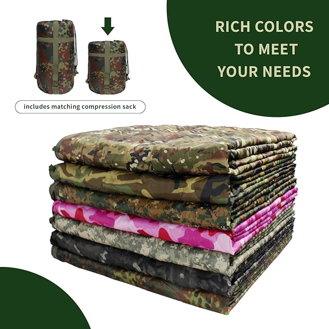 GRVCN Military Blanket - Camping Sleeping Bag with Zipper, Poncho Liner Thermal Insulated Blanket, Lightweight Portable Outdoor Hiking Survival Compression Carry Bag