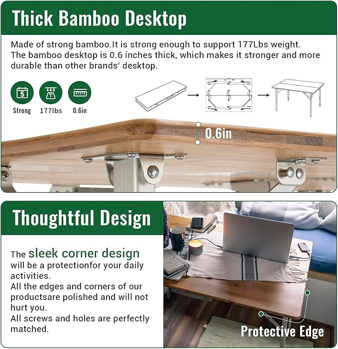 KingCamp Bamboo Folding Table, Camping Outdoor Portable Camp Table with Adjustable Height legs & Carry Bag for Outdoor RV Backyard Picnic Tailgating Beach