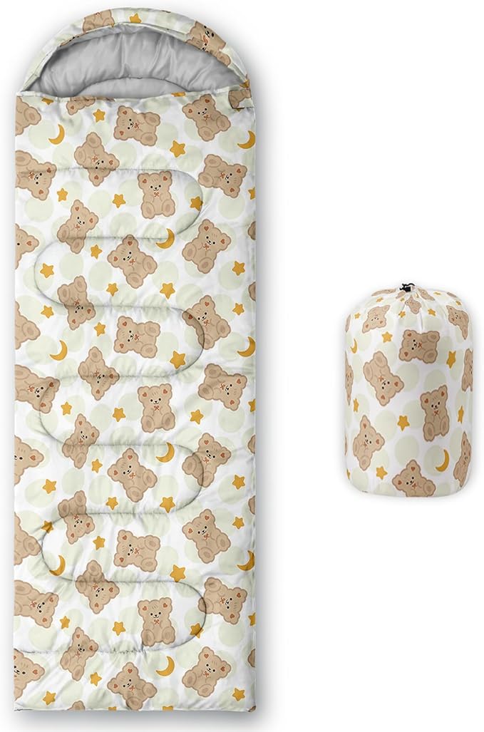 AILONEN Kawaii Puppy Sleeping Bag for Kids Boys Girls,Warm and Cool Weather,Lightweight,Waterproof Backpacking,Cartoon Cute Dog & Duck Animal Themed Blue Sleeping Bag for Camping