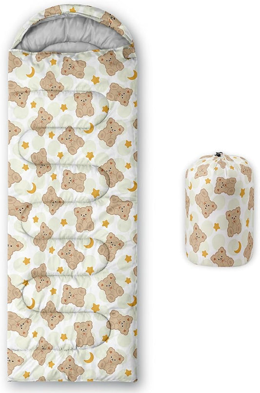 AILONEN Kawaii Puppy Sleeping Bag for Kids Boys Girls,Warm and Cool Weather,Lightweight,Waterproof Backpacking,Cartoon Cute Dog & Duck Animal Themed Blue Sleeping Bag for Camping