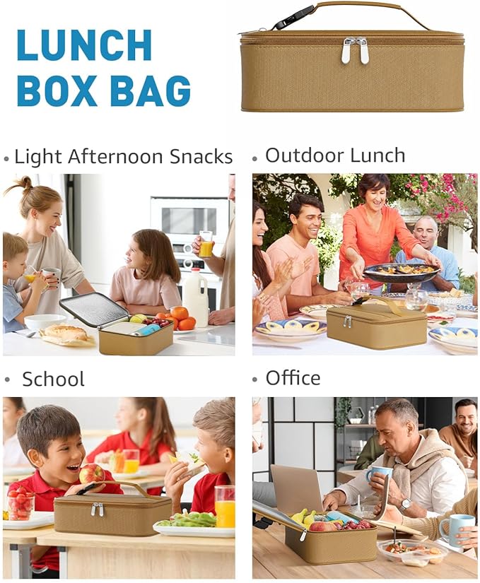 Small Lunch Box Insulated Lunch Bag for Women Men, Bento Kids Lunch Box, Compact Portable Thermal Meal Cooler Bags with Buckle Handle for Work & School, Khaki 5L