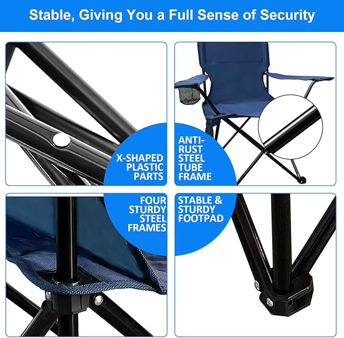 Folding Camping Chair, 225lb Capacity, Includes Cup Holder & Side Storage Bag, 5.5lbs Portable for Beach, Camping, Sport,2PCS Cyan