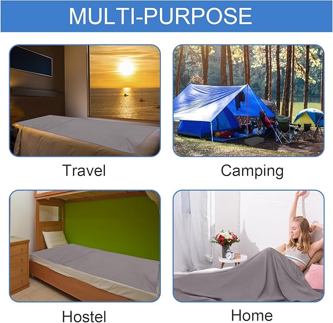 Sleeping Bag Liner,Travel Sheet & Adult Sleep Sack, Camping Sheets Travel Sleep Sack for Backpacking,Hotels & Hostels -Lightweight Single &Double Travel Sheet Camping Sheets