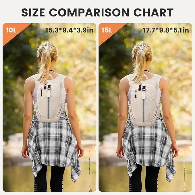 Small Hiking Backpack 10L-Lightweight Packable Foldable Backpack for Travel Camping Outdoor Commute,Compact Rucksack for Women Men(Beige)