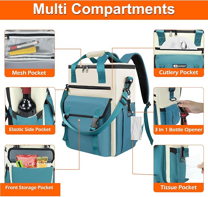 Cooler Backpack, 36 Cans Insulated & Leak Proof Backpack Cooler for Women, Stylish & Portable & Waterproof Cooler Bag, Soft Ice Chest Lunch Box for Beach Picnic Outdoor Travel Work