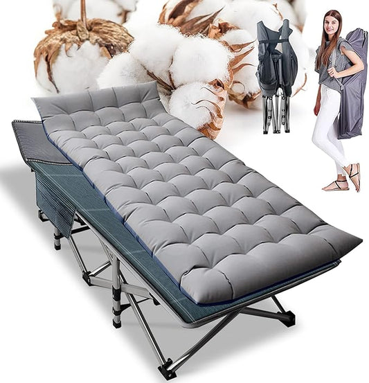ABORON Folding Camping Cot W/Mat for Adults, Heavy Duty Outdoor Bed with Carry Bag,1200 D Layer Oxford Travel Camp Cots