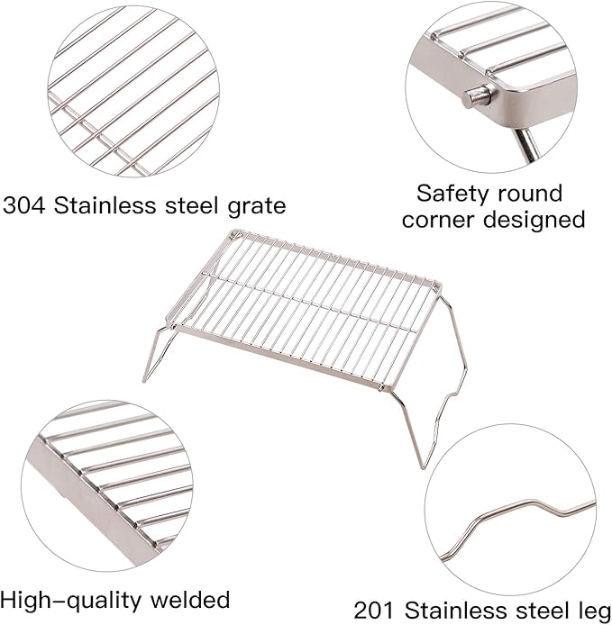 REDCAMP 13.6" Small Folding Campfire Grill, Heavy Duty Portable Camping Grill Grate with Carrying Bag for Outdoor Cooking Camping Hiking Backpacking Picnic BBQ
