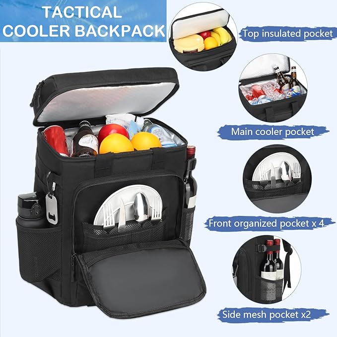 Tactical Cooler Backpack - 42 Cans Backpack Coolers Insulated Leak Proof for Men Adults, Soft Cooler Insulated Backpack for Lunch, Work, Camping, Hiking, Picnic, Beach & Travel