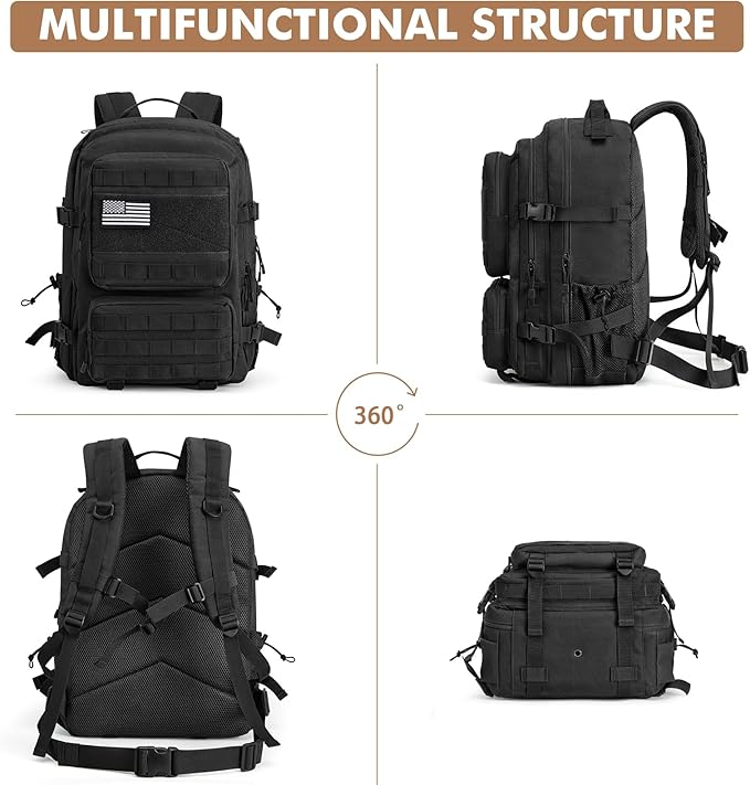 G4Free Large Military Tactical Backpack for Men 3 Day Pack Molle Backpack Army Rucksack for Hiking, Camping, Travel (Black)