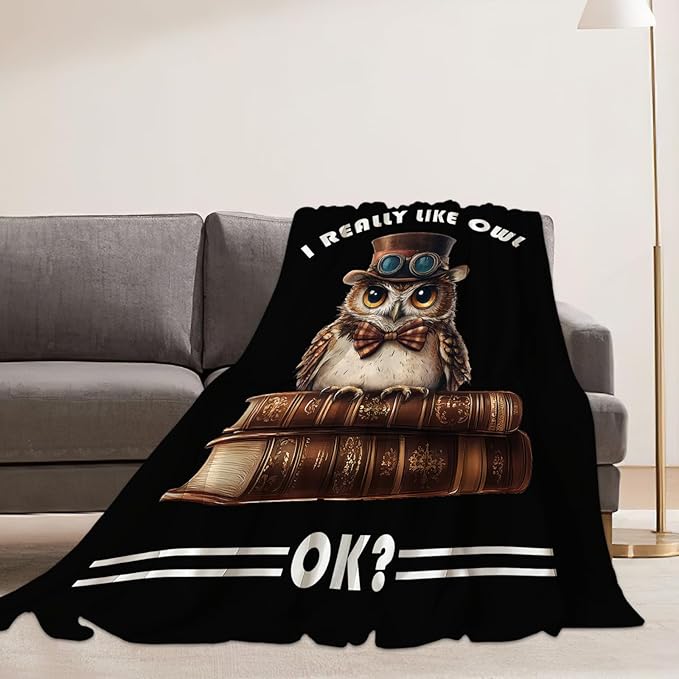 Owl Blanket Book Throw Blankets Funny Gifts for Girls Boys Kids Soft Cozy Fleece Plush for Couch Sofa Bed 60"x50"