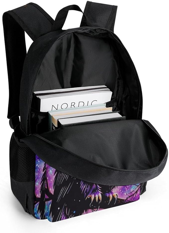Men Women Polyester Galaxy Owl Daypack Backpack Large Capacity Carry On Bag With Smooth Zippers for Hiking Picnic Walking Cycling