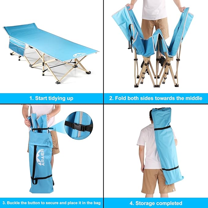 Camping Cot, 450LBS(Max Load), Portable Folding Outdoor Bed with Carry Bag for Adults Kids, Heavy Duty Cot for Traveling Gear Supplier, Office Nap, Beach Vocation and Home Lounging (Blue)