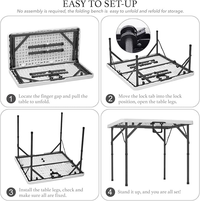 AJP Distributors 3 Foot Portable Plastic Square Folding Card Table 3FT 34" Half Foldable Heavy Duty Top w/Carry Handle - Indoor Outdoor Camping Picnic Party Wedding Dining Office Event Meeting White