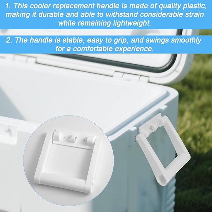 2pcs Cooler Handle Replacements for 25-72 Quart Coolers, Durable Plastic Handle Replacement Parts with 4pcs Metal Screws (White)