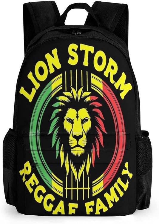 Supdreamc Shoulder Book Bags Anti-Theft Multipurpose Big Capacity Bookbag, Jamaica Reggae Rasta Lion Painting Travel Hiking Backpack With Smooth Zippers