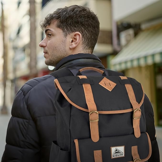 Kelty 18 Inch Laptop Travel Backpack, Drawstring Anti-Theft Backpack with Laptop Compartment, Side Pockets for Men, Women (Black Travel Rucksack)