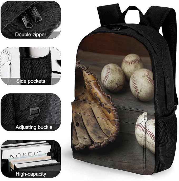 Men Women Polyester Retro Baseball Daypack Big Capacity Shoulder Bag With Adjustable Shoulder Straps for Camping Travel Walking Cycling