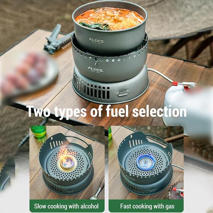 Camping Cookware Kit, 12PCS Non-Stick Camping Pot Pan Set, Portable Camping Stove Outdoor Cooking Set with Alcohol Stove for Backpacking Hiking Picnic BBQ