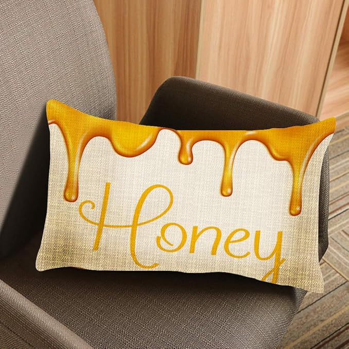 Throw Pillow Cover Honey Splash Dripping Sweet Drops from Bee Honeycomb for Beekeeping Bakery of Dropping Syrup Desserts Decorative Pillow Case Home Decor 20x12 Inches Pillowcase