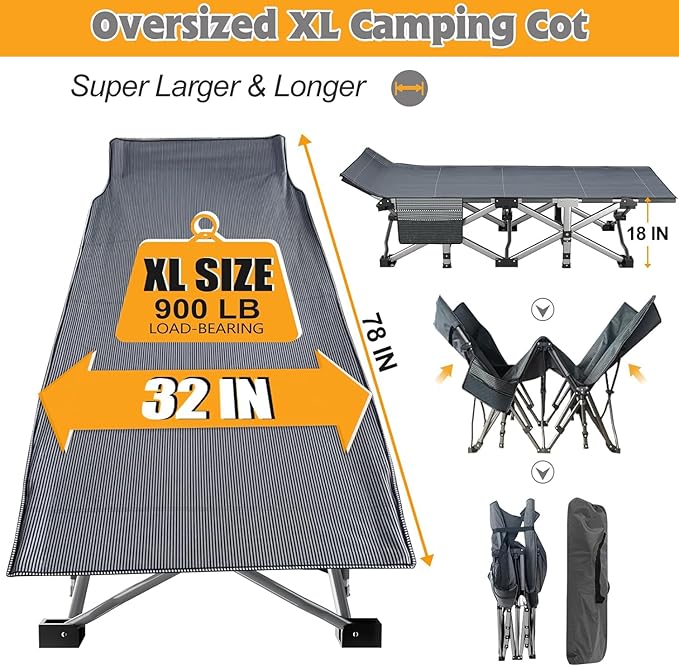 ABORON Camping Cot for Adults, Folding Sleeping Cot with Mattress, 500 lb Capacity Heavy Duty Outdoor Folding Sleeping Bed, Portable Cot Bed for Camping, Indoor Guest Use, Home & Travel