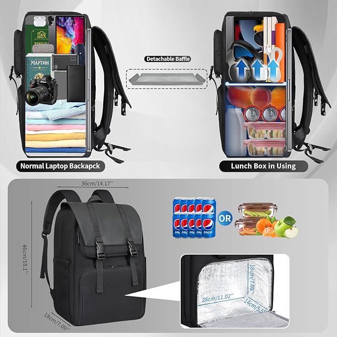 BERTASCHE Laptop Backpack 17.3 inch with Cooler Lunch Box, Work Backpack for Lunch College Business, Water Resistant Large Computer Backpack for Men Women